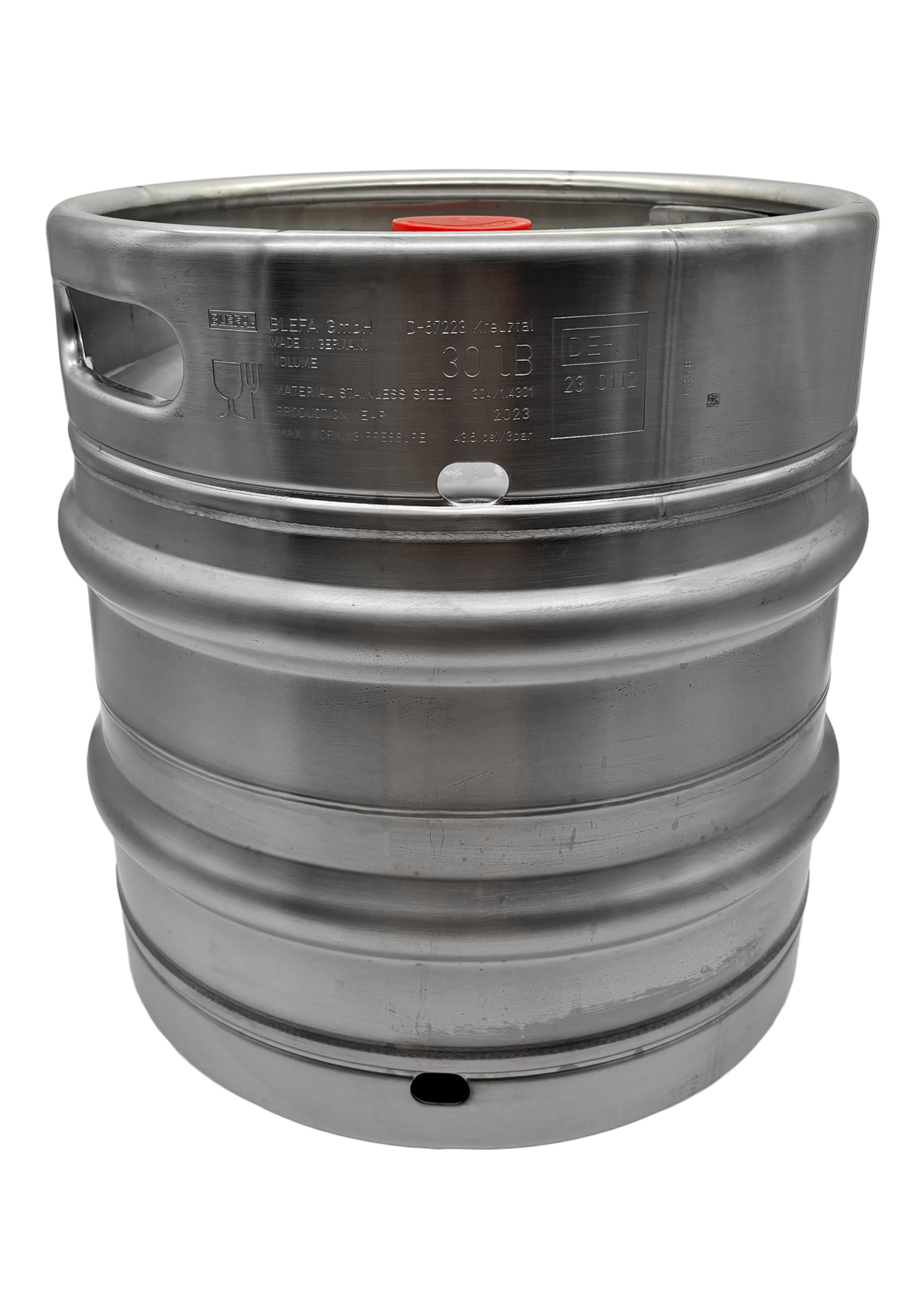 DIN 30L Edelstahl KEG Ø 363 mm - stapelbar - mit Fitting